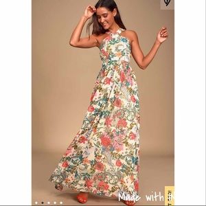 Lulu’s Lilja Cream Floral Print Maxi Dress